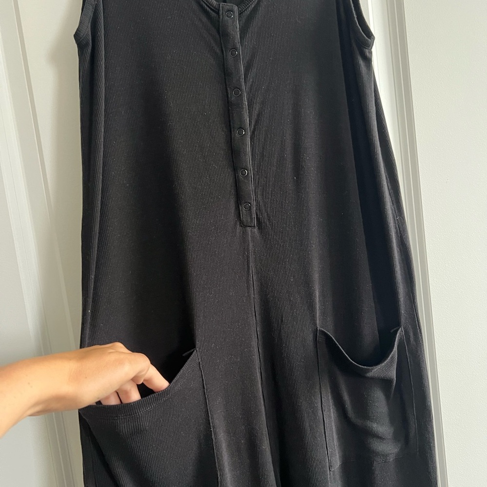 Quince Black Tencel Rib Maternity & Nursing Jumpsuit - Picture 4 of 7